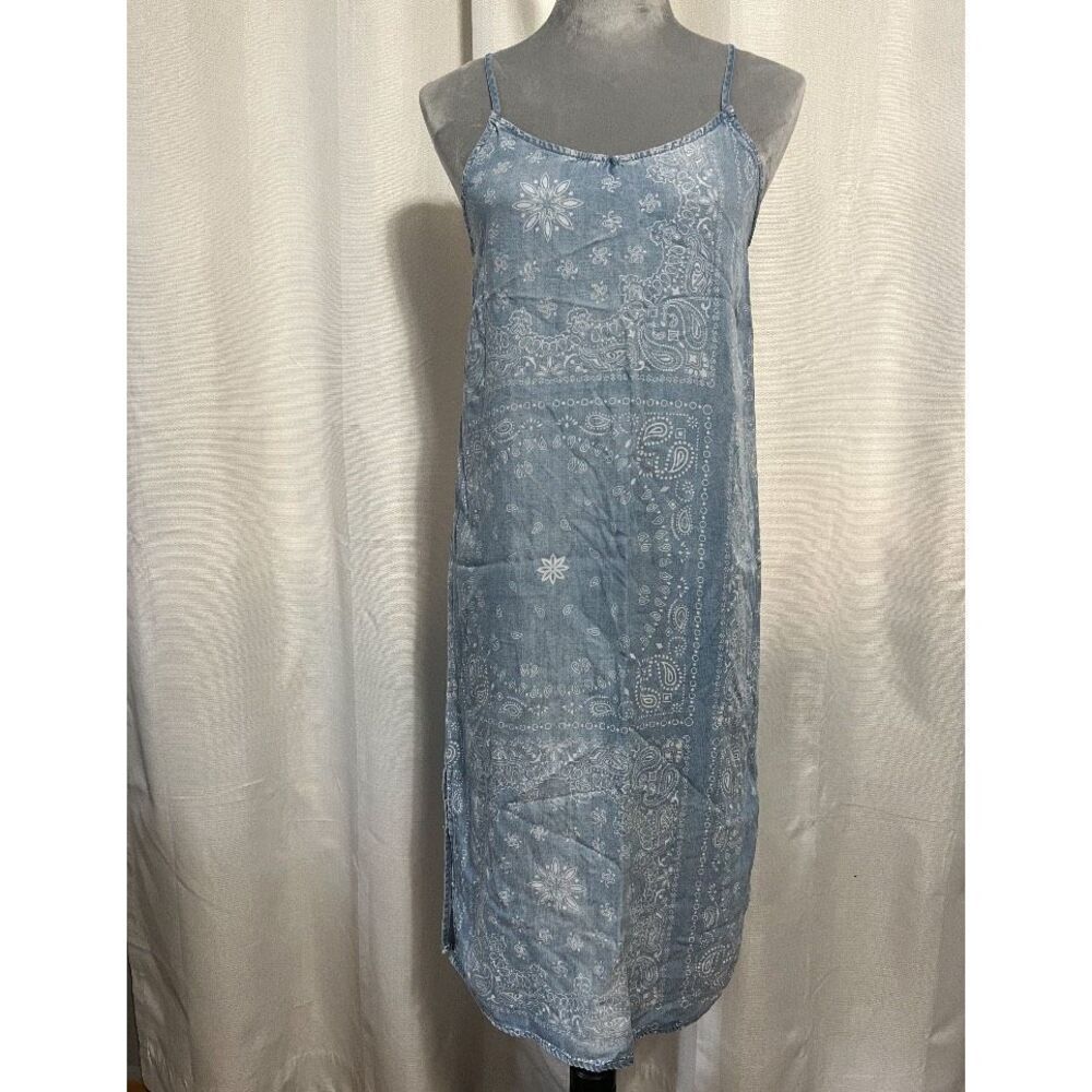 Thread & Supply Sky Blue Bandana-Print Slip Dress Sz Small - Picture 2 of 9